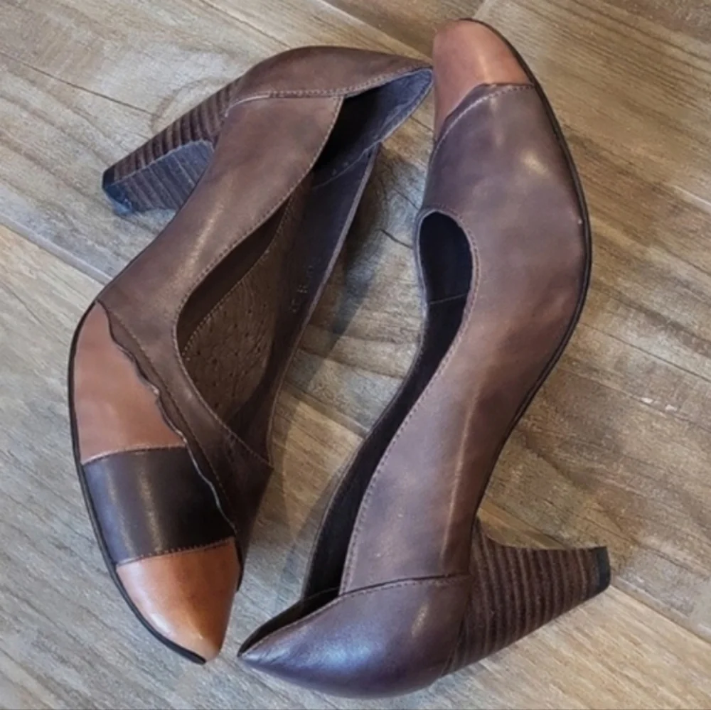 Spring Step Mirth Bohemian Leather Pumps in Two-Tone Brown, Size 37, Size 7 - Picture 2 of 16